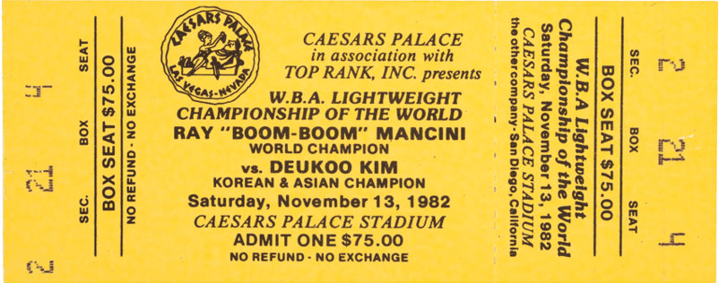 Duk Koo Kim vs Ray Mancini ticket