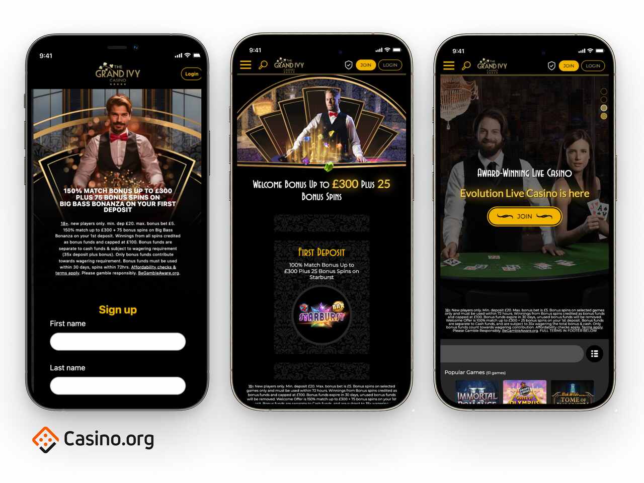 Grand Ivy Casino sign up and live casino lobby