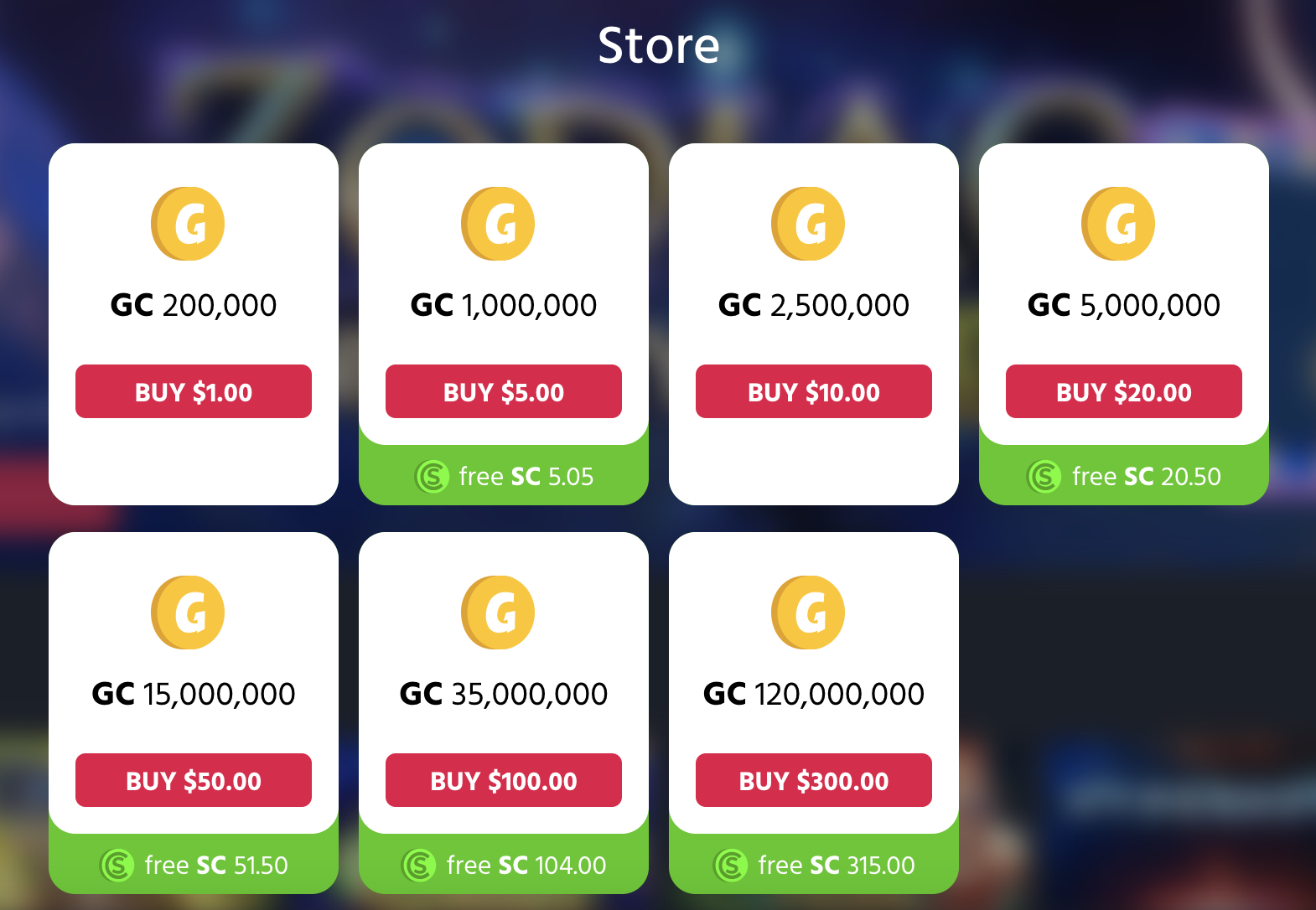 Chumba Casino Coin Store Packages