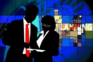 Mann und Frau, Silhouetten, Business