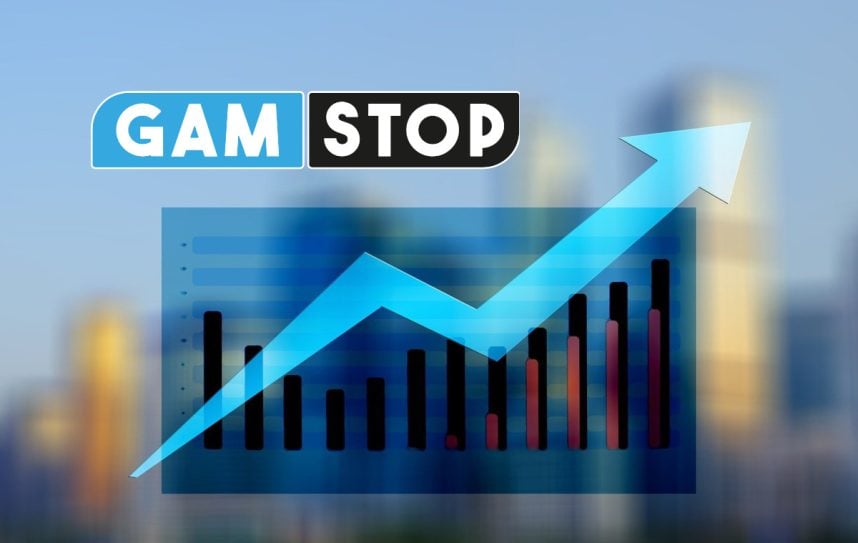 Gamstop-Logo vor Diagramm mit Kurve